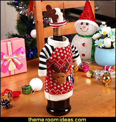 Elk Wine Bottle Cover Christmas party decoration Knitted Ugly Sweaters for Wine Champagne Bottle Covers