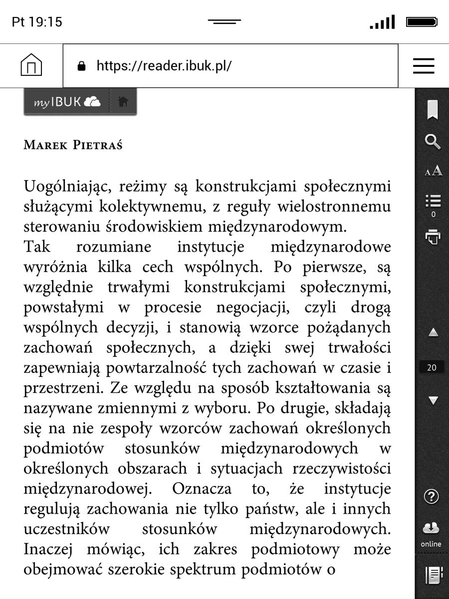 Książka z aplikacji webowej ibuk.pl w przeglądarce na PocketBook InkPad 3
