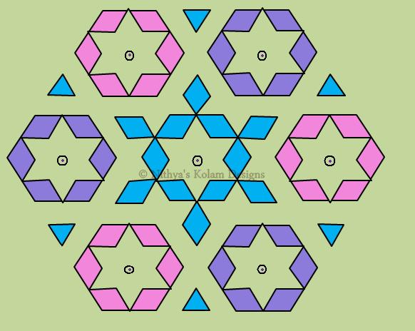Nithya's Kolam Designs: Kolam 64 : Star kolam Interlocked dots 15 to 8 dots