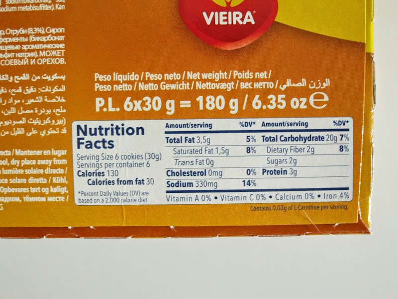 Bolachas Integralis Vieira: Informação nutricional