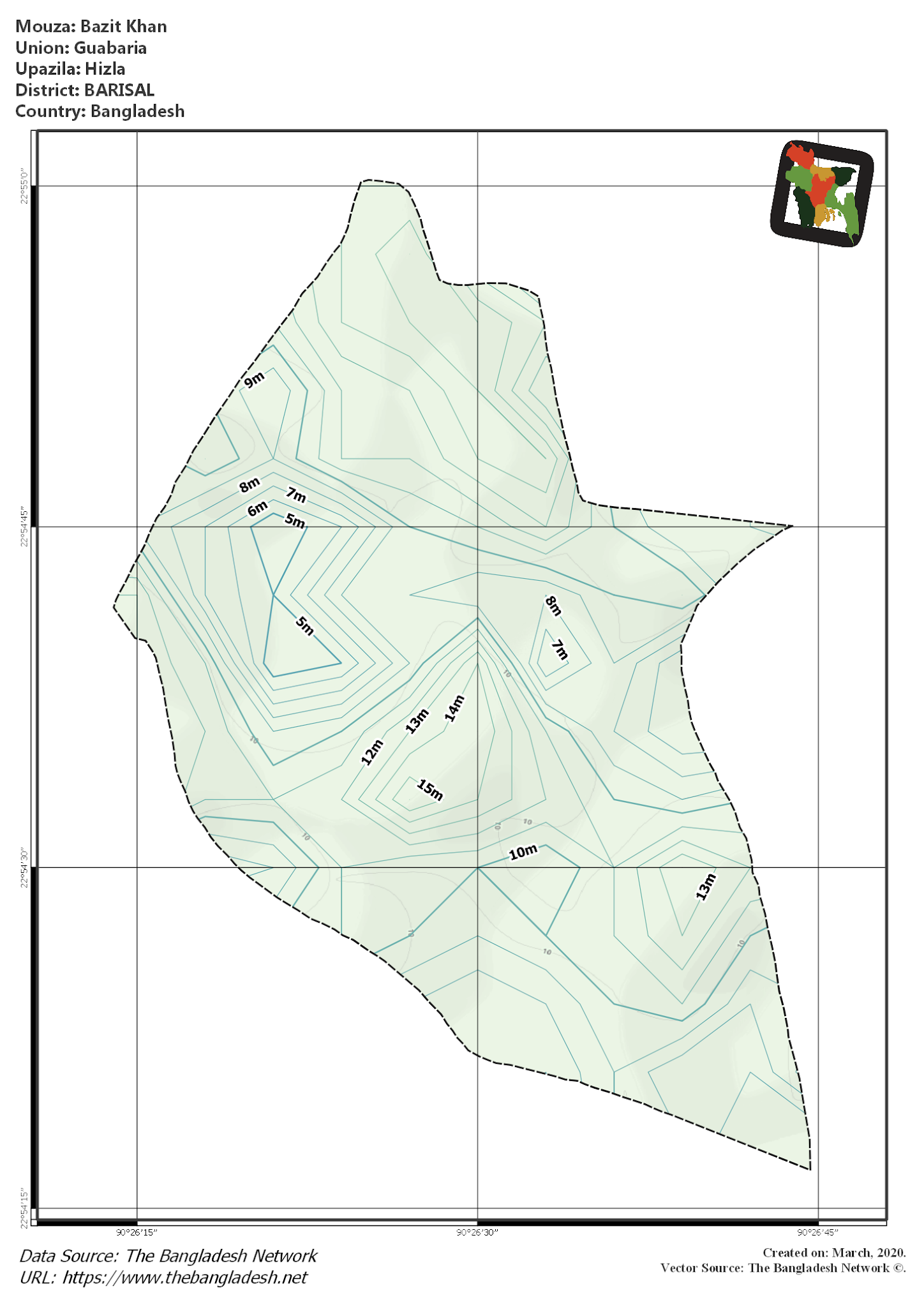 Map of Bazit Khan Mouza of Hizla Upazila, BARISAL Map of Bazit Khan Mouza of Hizla Upazila, BARISAL, Bangladesh.