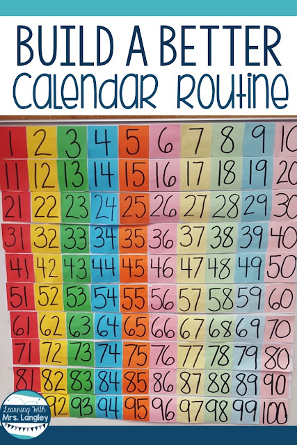 Build a better calendar routine in your kindergarten or 1st grade classroom and make the most of your circle time talking about number sense, counting to 100, counting and cardinality and more learning ideas. Get a free printable 100's chart here! 