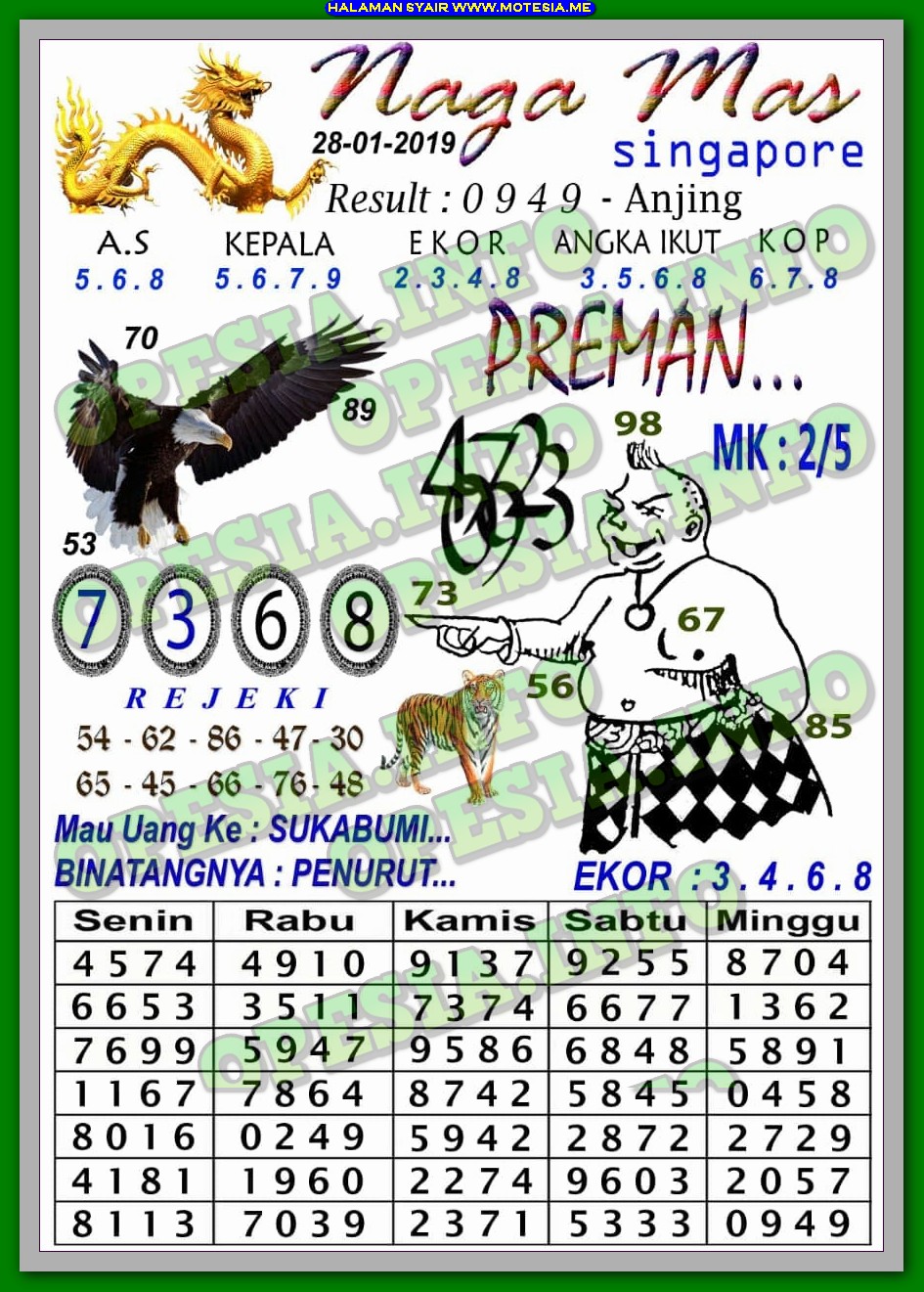Gambar Syair SGP Senin 28 Januari 2019 Motesia