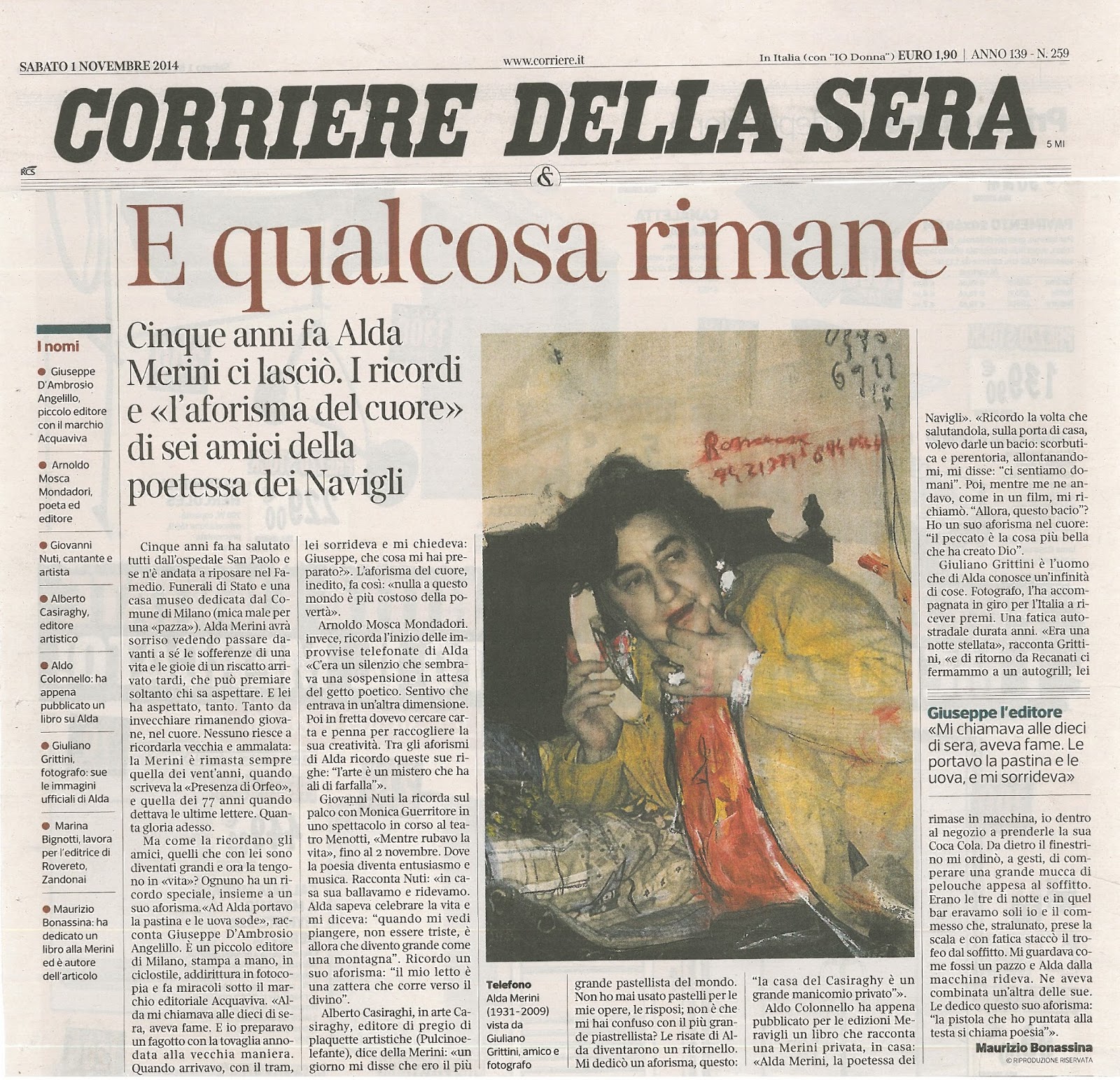 Libri Acquaviva CORRIERE DELLA SERA 1 novembre 2014, pagine milanesi