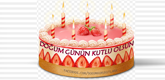 Çilekli doğum günü pastası üzerinde Doğum Günün Kutlu Olsun yazısı