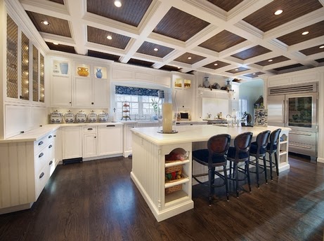beamed ceiling cofferd design for interior kitchen