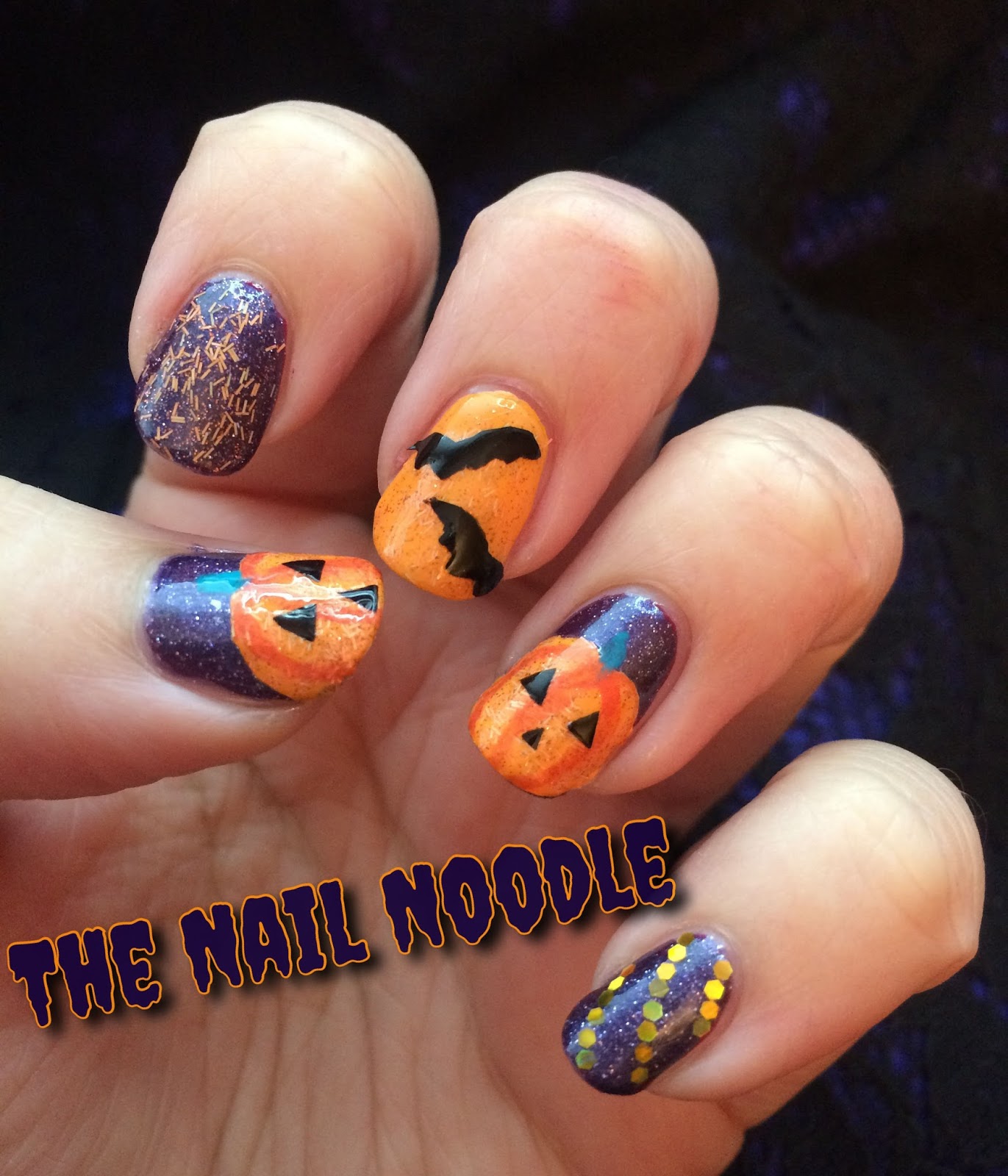 The Nail Noodle Purple And Orange Halloween Nails