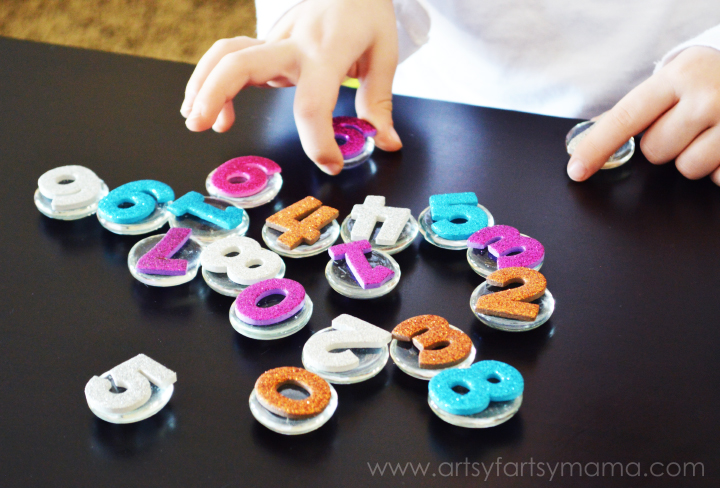 DIY Alphabet & Number Gems from artsyfartsymama.com #kids #homeschool