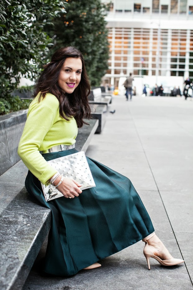 Tibi Simona full jacquard skirt and Joe Fresh Cashmere sweater.