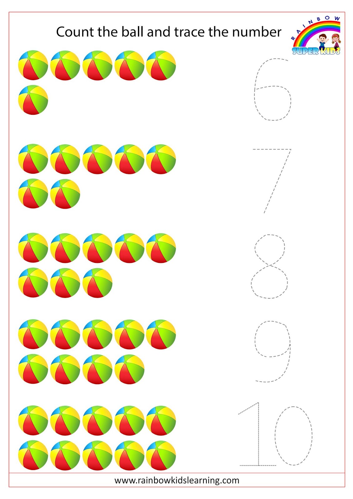 Count The Ball And Trace The Number - Rainbow Kids Learning