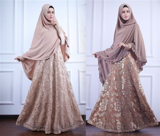 Trend busana muslim syar'i kombinasi brokat terbaru untuk lebaran 2017/2018 Trend busana muslim syar'i kombinasi brokat terbaru untuk lebaran 2017/2018