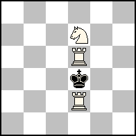 Problema de ajedrez curioso, colocar al rey negro en el centro del tablero en posición de mate utilizando dos torres y un caballo blanco