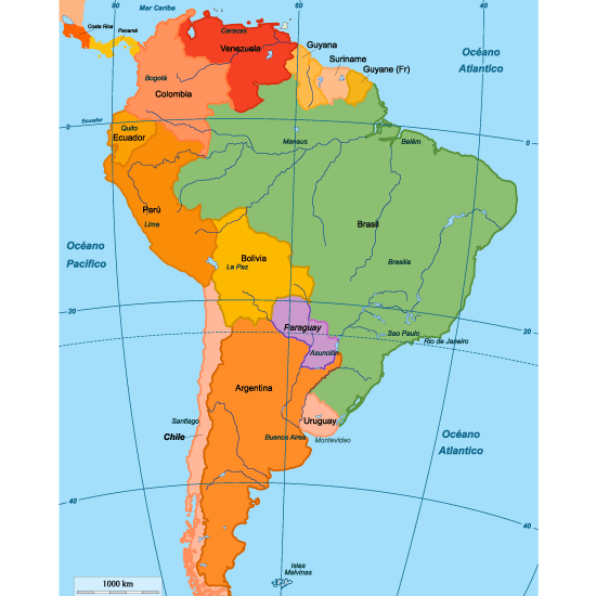 Mapa político de Sudamérica editable - Vector