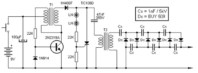 9V to 13.5kV Inverter Circuit