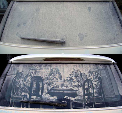 الرسم على زجاج السيارات dirty car art 