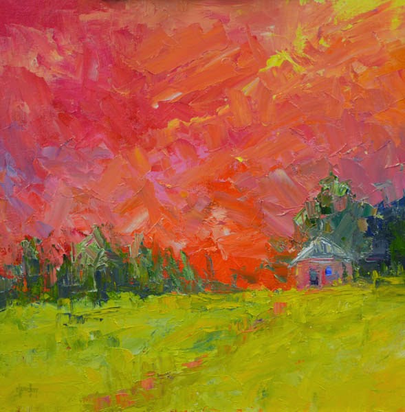 Daily Painters Of Colorado Colorful Contemporary Palette Knife Landscape Painting " Red Sky at