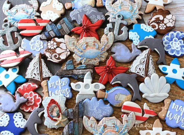 Fancy decorated sugar cookies with a nautical theme