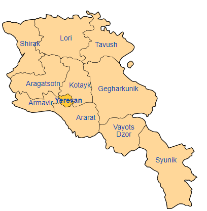 Peta pembagian wilayah administratif Armenia