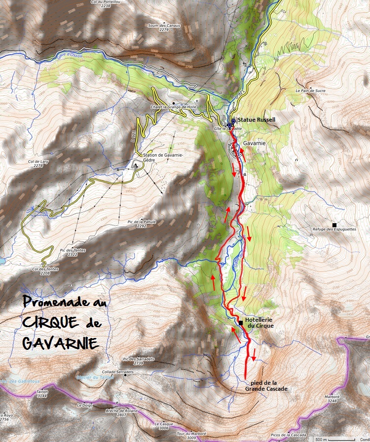 carte randonnée Cirque de Gavarnie cascade