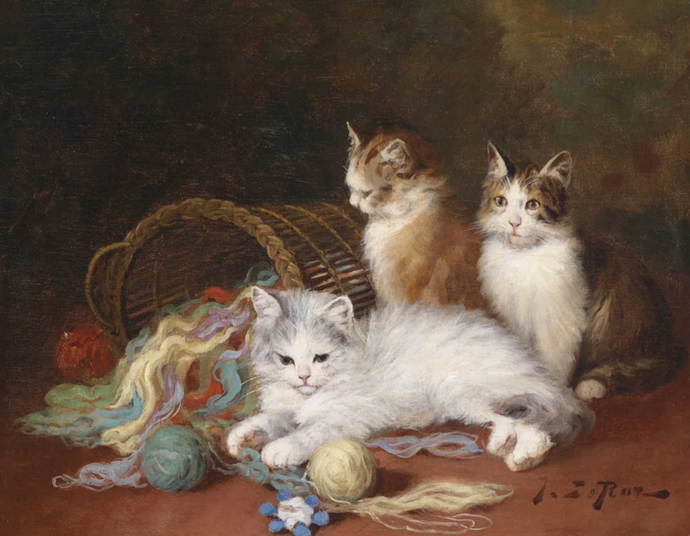 Рассказ по картине кошка с котятами. Художник Jules Leroy. Кошки в живописи. Картины с кошками.