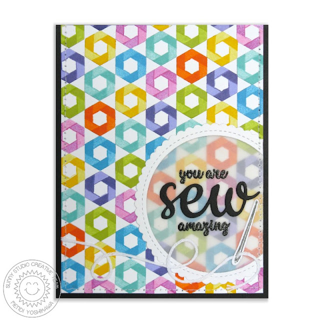 Sunny Studio Stamps: Quilted Hexagon You Are Sew Amazing Modern Quilt Inspired card by Mendi Yoshikawa