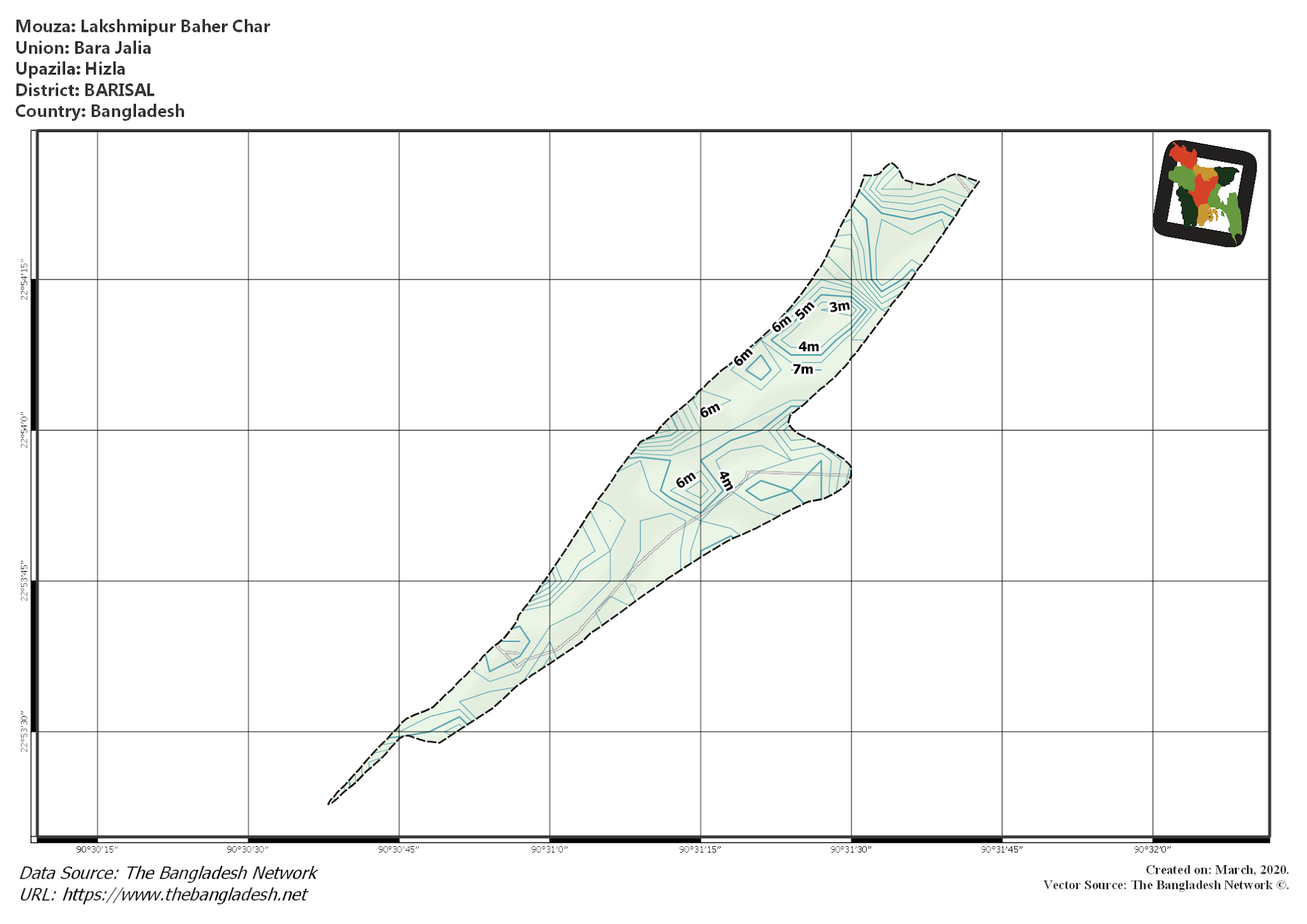 Map of Lakshmipur Baher Char Mouza of Hizla Upazila, BARISAL, Bangladesh.