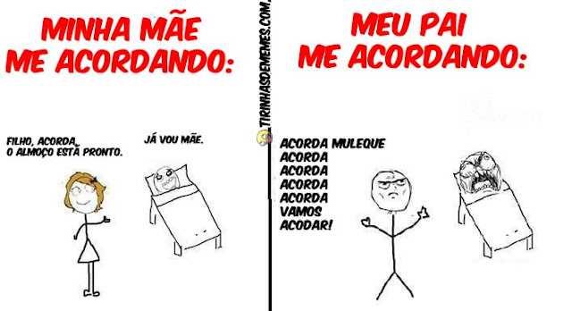 Meu pai VS Minha mãe me acordando tirinhas de memes