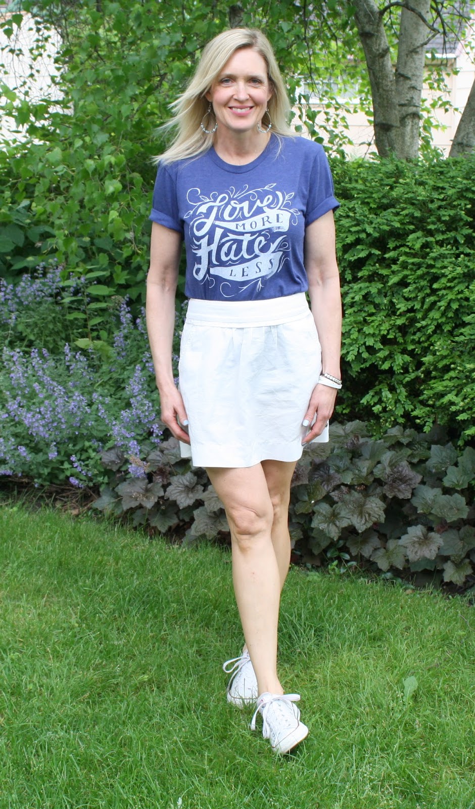 KY Brewed Tee, J.Crew Skirt, Converse