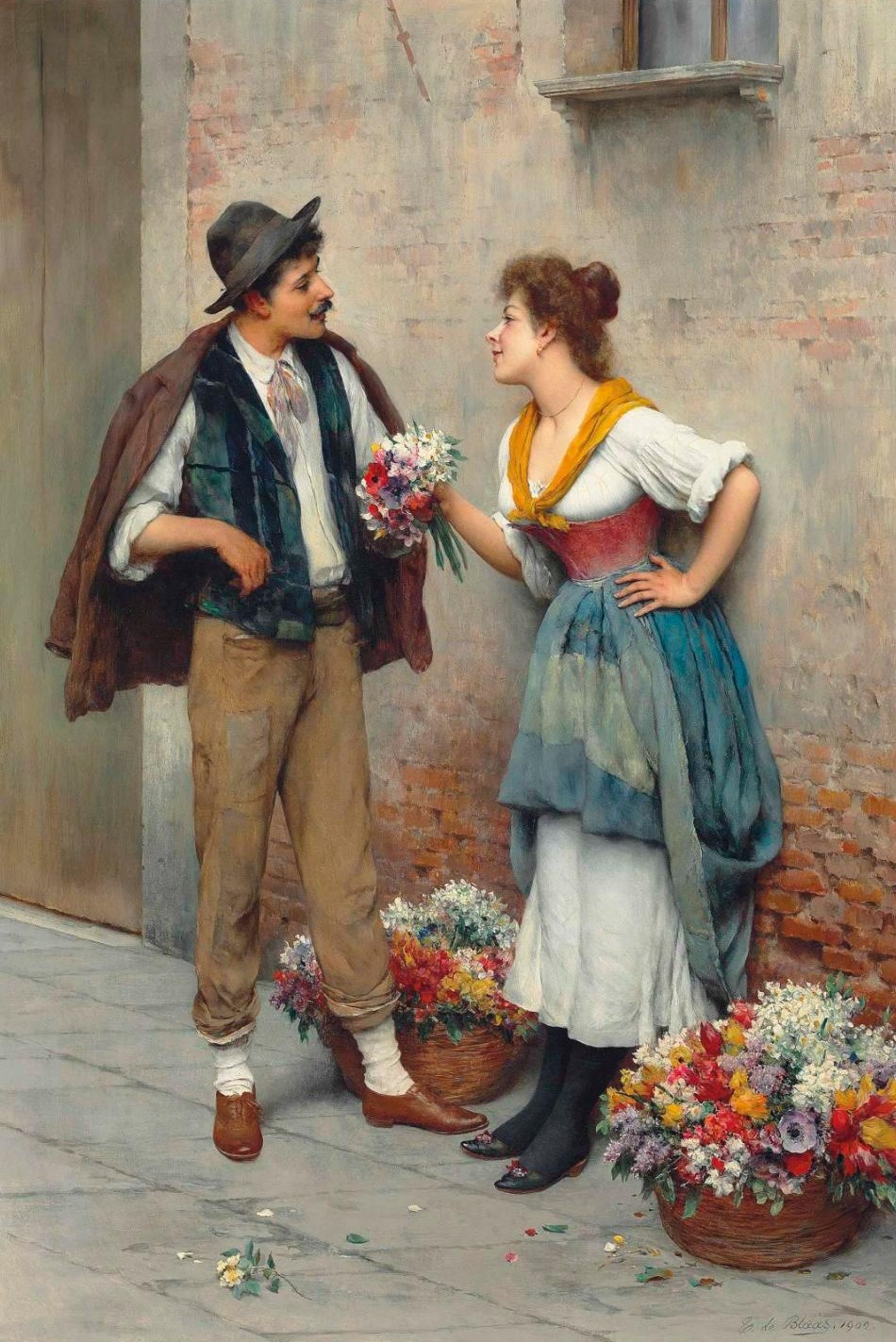 ATD54(Görsel) Eugene de Blaas(18431931)(The flower seller_1902)Oil on