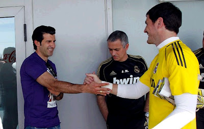Figo along with Mourinho and Casillas at Valdebebas sport city