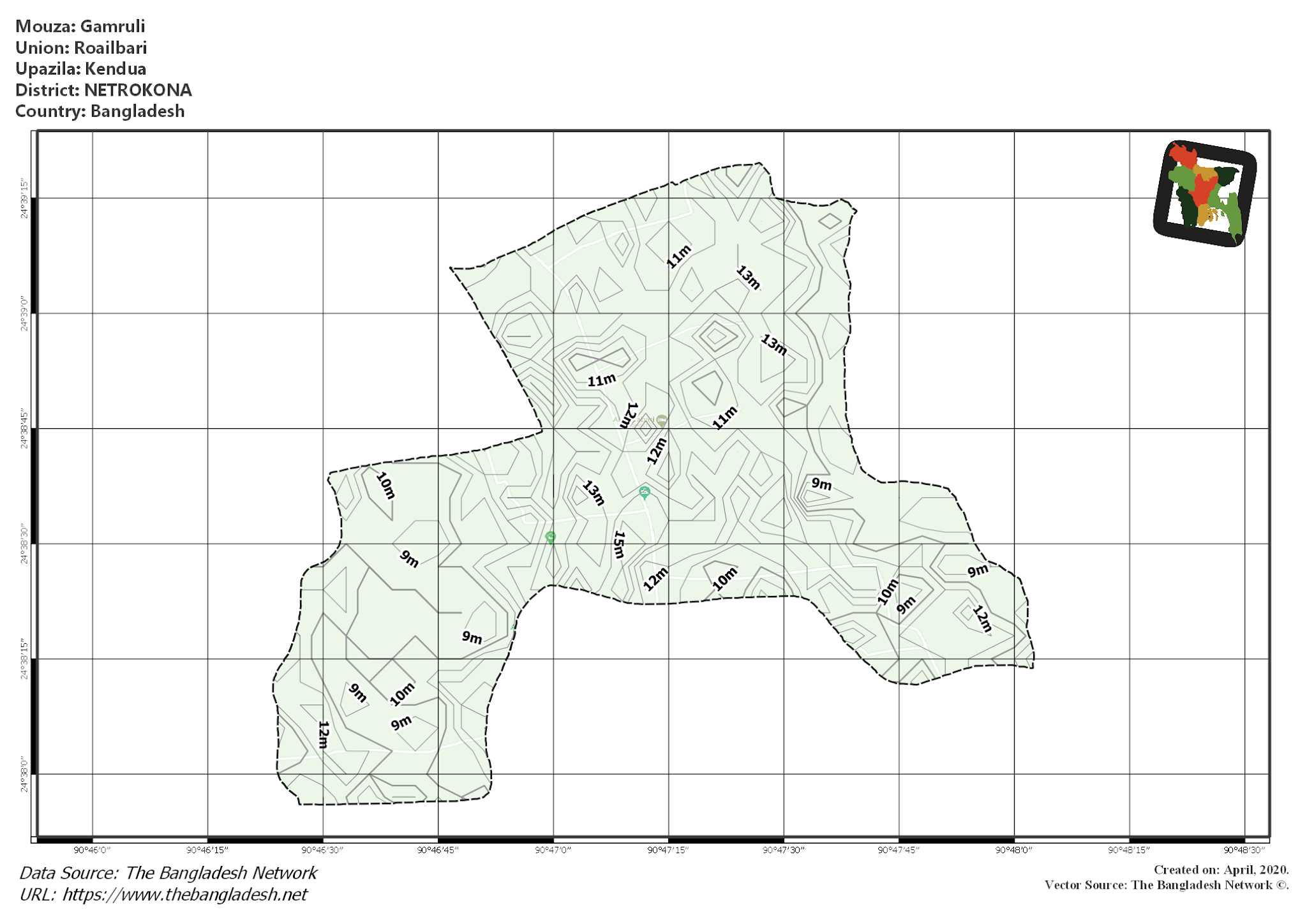 Map of Gamruli Mouza of Kendua Upazila, NETROKONA, Bangladesh.