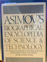 Asimov's Biographical Encyclopedia of Science and Technology, by Isaac Asimov, superimposed on Intermediate Physics for Medicine and Biology.