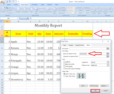 How to Repeat Rows & Column on All Excel Pages (Row on Top),top row repeat on all pages,repeat row on all page,Rows to repeat at top,sheet row repeat,repeat colum on every page,repeat row on top of every page,every page top row,repeat row,excel row,excel column,repeat cell to all pages,add row on top of all pages,column,excel 2007,ms excel,excel 2016,how to repeat,page setup,add rows on top,insert rows on every page How to Repeat Rows & Column on All Excel Pages (Row on Top)