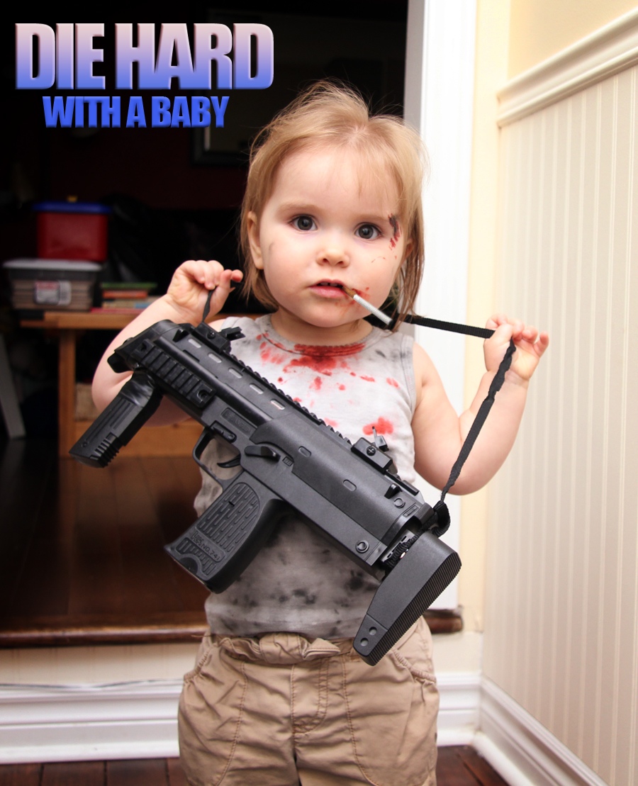 Baby gun. Kid with Gun meme.