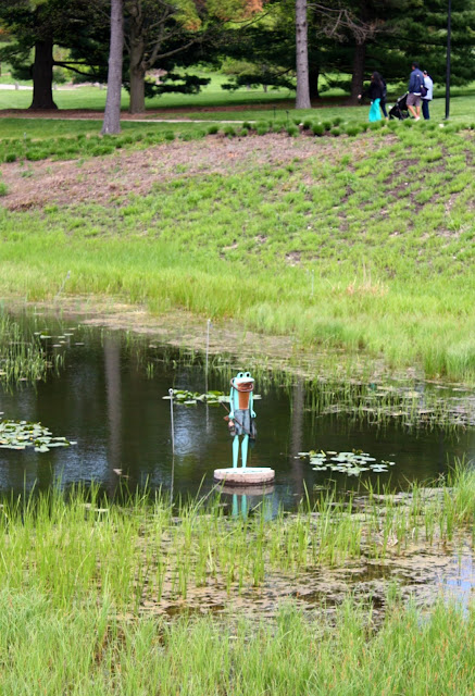 Diver copper frog sculpture at The Morton Arboretum