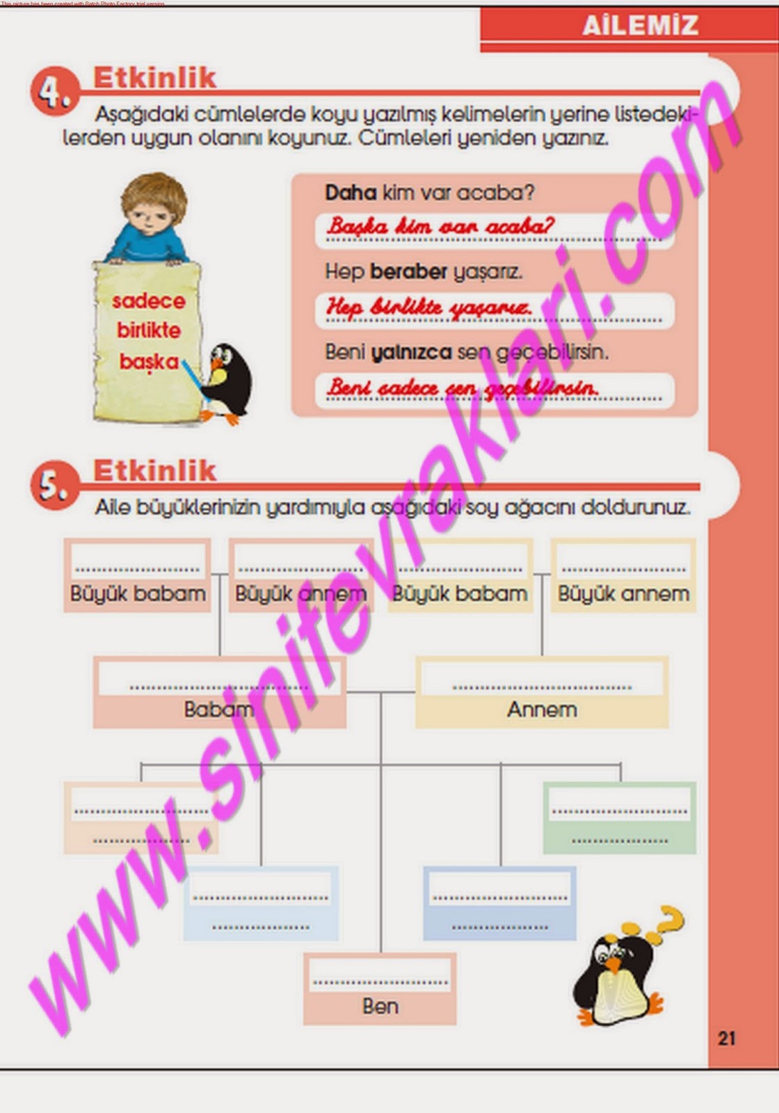 3. Sinif Türkçe Özgün Yayinlari Çalişma Kitabi Cevaplari Sayfa 21