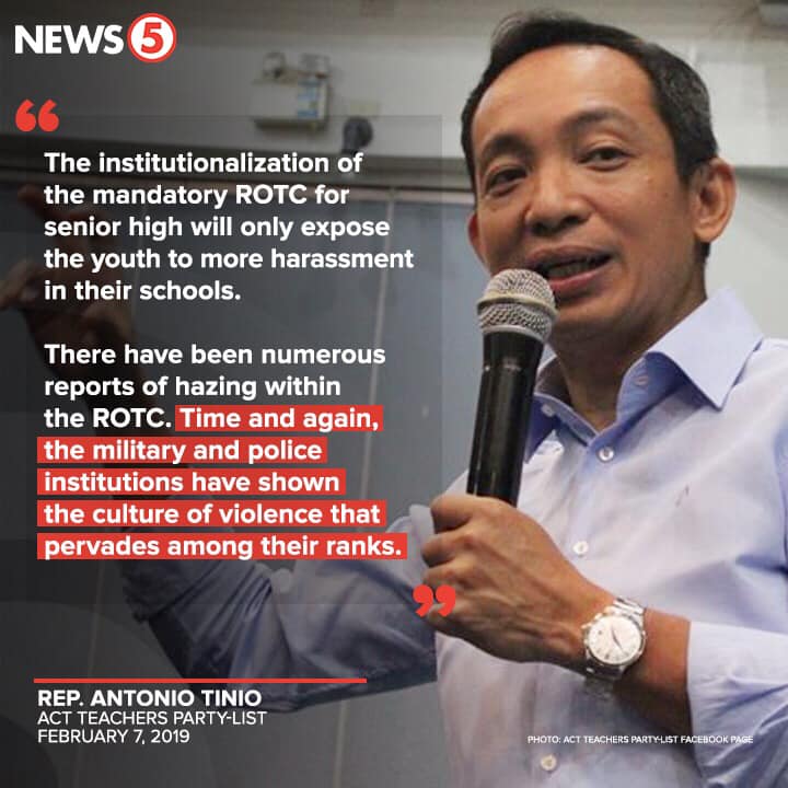 Rep. Antonio Tinio Stupidly Berates Senior High Military Training