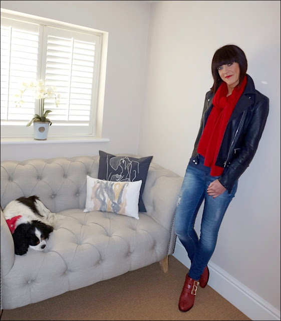 My Midlife Fashion, Massimo Dutti Leather biker jacket, zara distressed skinny jeans, office lucky charm boots, mimi and thomas cashmere wrap with buttons, boden relaxed fit cashmere jumper