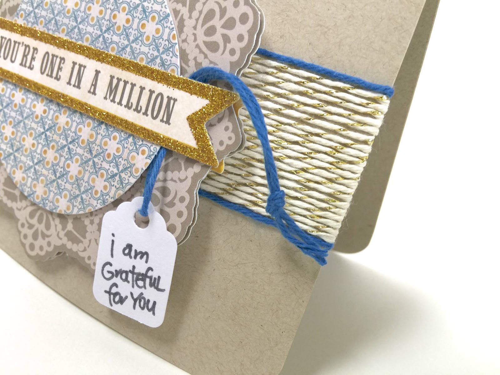 Grateful for You Card | I Love It All Gold Shimmer Baker's Twine and a glitter die cut equals one cute card! | I Love It All