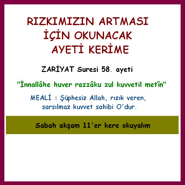 ŞİFA AYETLERİ VE DUALARI RIZKIMIZIN ARTMASI İÇİN OKUNACAK AYETİ KERİME