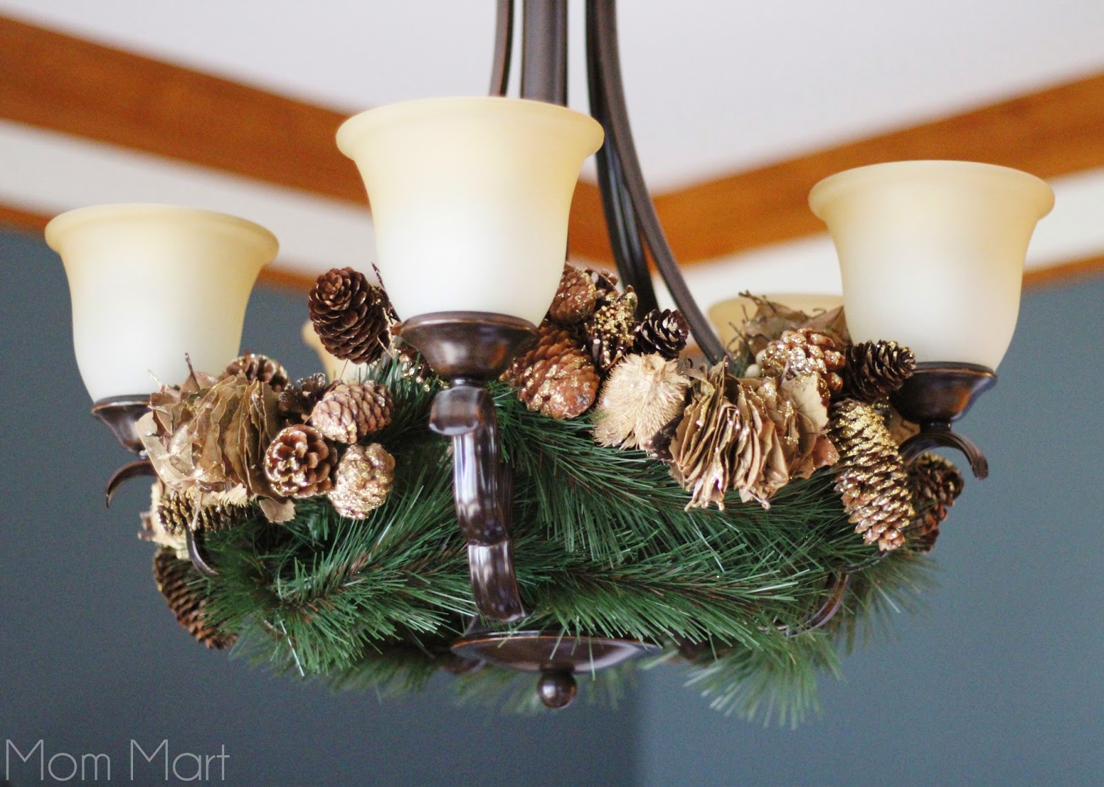 Holiday Decor Christmas Chandelier Gold and Green