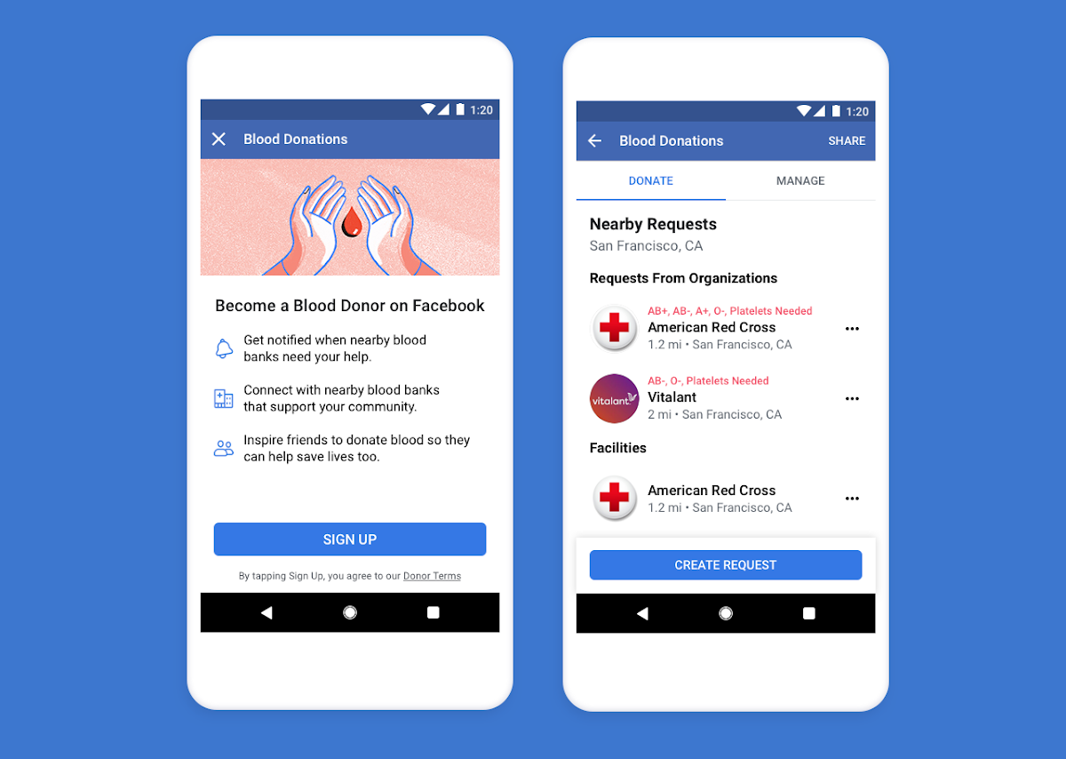 To help raise awareness and make it easier for people to find opportunities to donate blood, Facebook is launching its Blood Donations feature in the U.S.