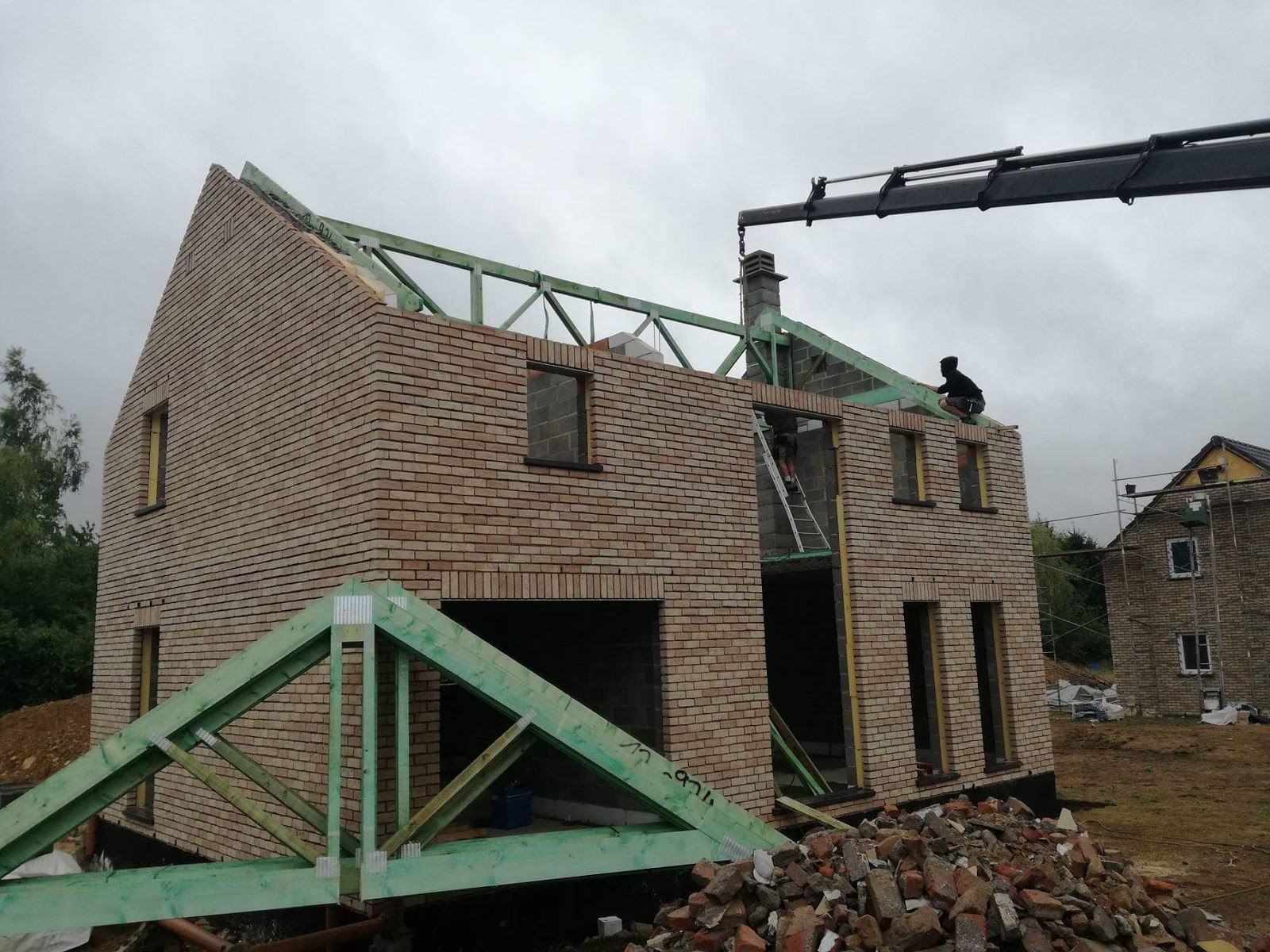 La Construction De Notre Cle Sur Porte Avec Maisons Compere Pose De La Charpente