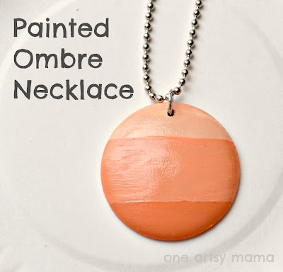 painted coral ombre wooden disc necklace