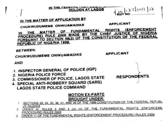 Photos: Court Papers Of Billionaire Kidnap Kingpin, Evans Against IGP, Others Surfaces
