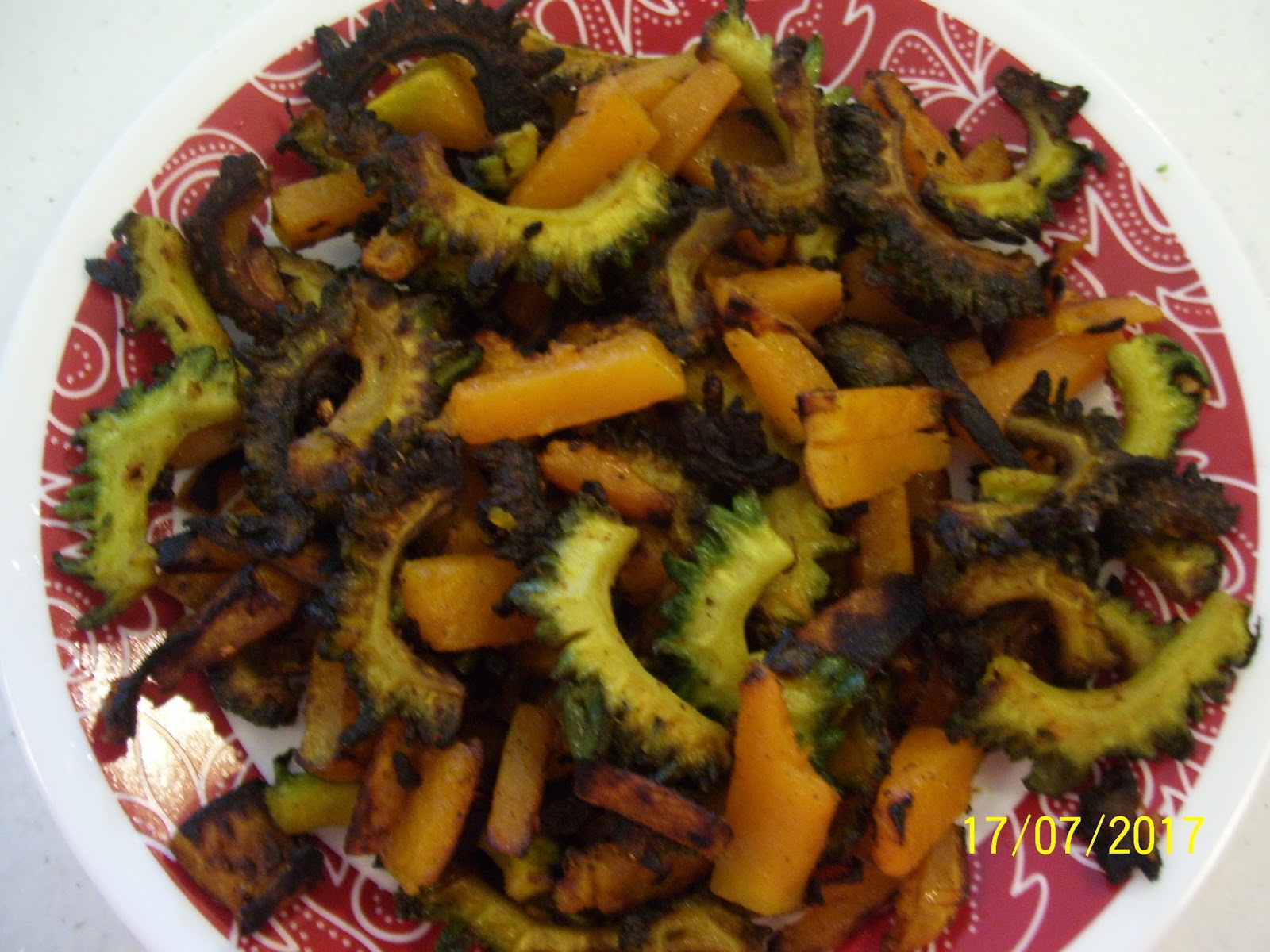 Kitchen With a Purpose Karela Stir Fry with Kumro or Kaddu Recipe or