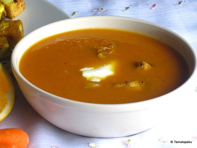 Carrot-Orange Soup With Curried Tofu