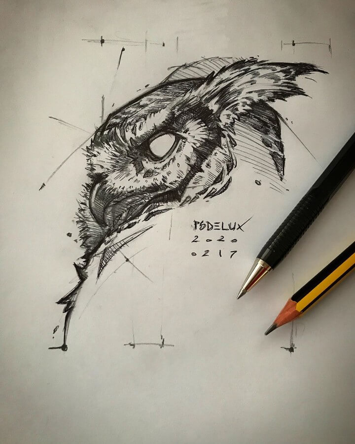 13-Owl-Portrait-Psdelux-Animal-Drawings-www-designstack-co