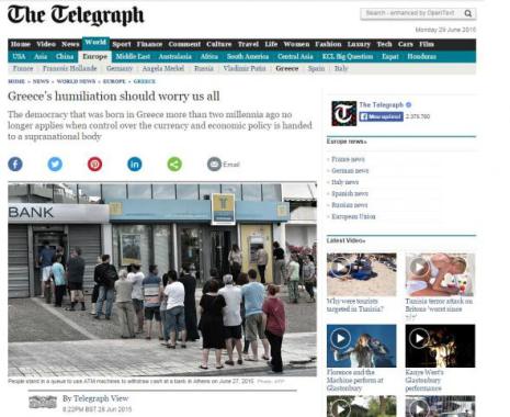 Telegraph: «Η ταπείνωση της Ελλάδας θα πρέπει να μας ανησυχεί όλους»