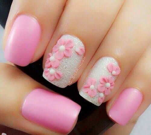 Pink Birthday Cake Flower Nails